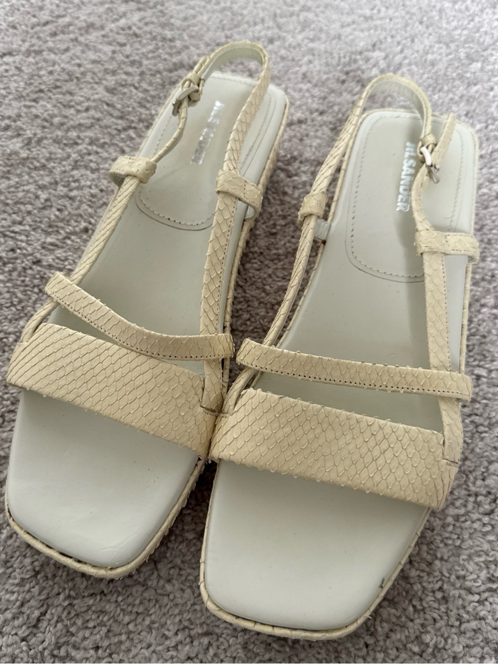 NEW Jil Sander Beige Leather Sandals Size Snake Skin Cream Size 41 US 10/10.5